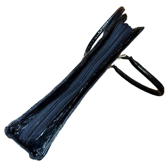 Vintage Black Eel Skin Briefcase High Polish Double Handle Full Zip - Picture 4 of 16